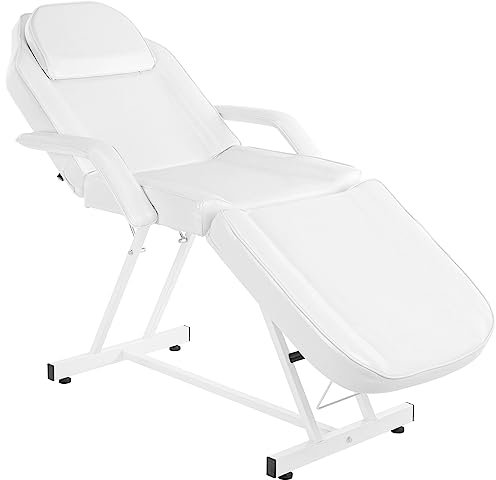 Bonnlo Chaise de Tatouage de Massage, lit D'esthéticienne, Chaise de lit Faciale Polyvalente pour équipement de Salon de Beauté Spa Coiffeur, Blanc