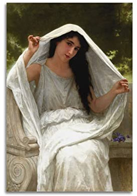 OdDdot William Adolphe Bouguereau Œuvre d'art de peintre – (The Veil Le Voile, 1898) Impression sur toile Décoration pour chambre à coucher et salon 20 x 30 cm