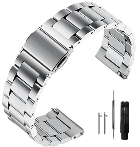 Niziruoup 20 mm Uhrenarmband mit Schnellverschluss Edelstahl Metall Armband Edelstahlarmband Quick Release Smartwatch Ersatzarmbänder für Herren Damen, Edelstahl, Silber