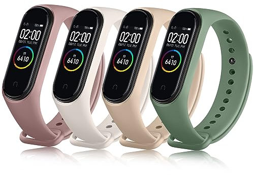 4 Pcs Bracelet pour Xiaomi Mi Band 4/ Xiaomi Mi Band 3, Bracelet Silicone Souple Respirant Nouvelle Couleur pour Mi Band 4/ Mi Band 3 (Violet fumé/marron/lumière des étoiles/vert)
