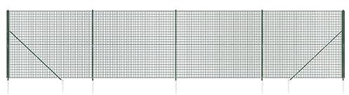 vidaXL Maschendrahtzaun, Gartenzaun Wildzaun mit Bodenhülsen PVC Beschichtung, Drahtzaun Begrenzungszaun für Außenbereich, Drahtgitter Maschendraht, Grün