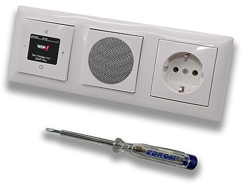 Busch Jäger DAB+ (DAB PLUS) Unterputz Radio 8215U-101 Balance SI alpinweiß, Komplett-Set mit Lautsprecher, Abdeckungen, Steckdose, Rahmen + EBROM Phasenprüfer z. Montage der Geräte 8215U