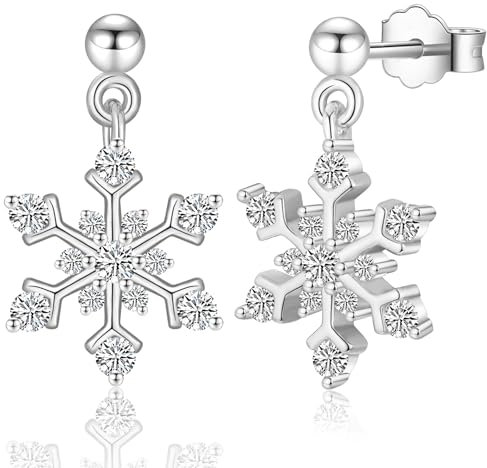 CERSLIMO Ohrringe Schneeflocken, Ohrstecker Weiß Vergoldet Damen Zirkonia Schneeflocken Weihnachten Schmuck Geschenk für Frauen Schwester Freundin Mädchen Weihnachtsgeschenke