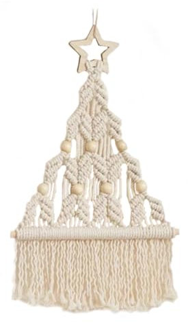 Herfair Weihnachtsdeko Weihnachtsbaum Weihnachtsbaumschmuck Makramee Wandbehang Wandteppiche Gewebte Makramee Wandbehang Deko Wanddeko für Weihnachten Dekor (Weiß)