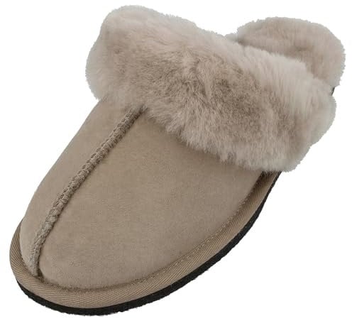 HAFLINGER Lammfell Hausschuhe North Star Filzpantoffel Beige (Sahara), Gr 40