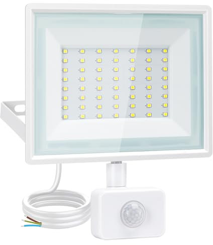 Aigostar Security Lights Outdoor Motion Sensor, 50W PIR Sensor Security Light 4300 Lumens, Super Bright Flood Lights Outdoor, 6500K Flood Light, IP65 Waterproof Floodlight for Backyard, Garden, Patio