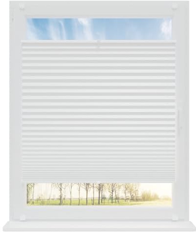 RENA Plissee ohne Bohren Rollos für Fenster | Faltrollos für Fenster & Tür | Plisseerollo nach Maß Verdunkelung | Fenster Rollos für Innen | Jalousie Weiß 130x200 cm