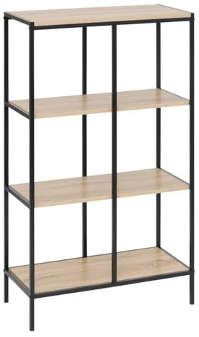 5 five simply smart 5five – Aliaj 4-stöckiges Bücherregal – B 69 x T 32 x H 116 cm – Holzoptik und schwarzes Metall – Für Wohnzimmer, Büro, Schlafzimmer