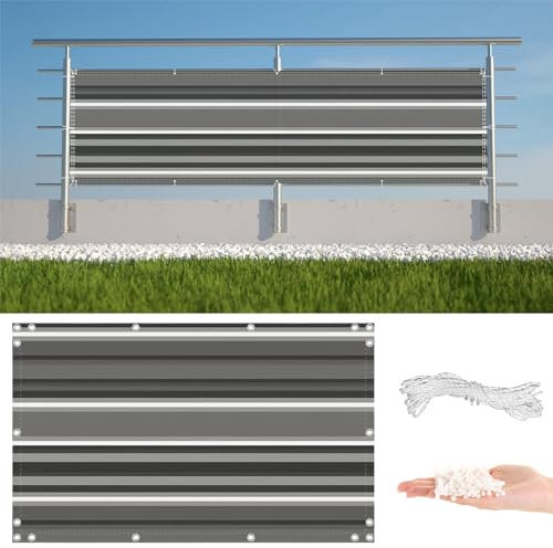AYLFBFU Sichtschutz Balkon 1 x 10m, Wasserdicht und UV-Schutz, Atmungsaktiv, mit Ösen, Nylon Kabelbinder und Kordel - Sichtschutz für Terrasse, Hinterhof, Terrasse, Balkon, Schwarz-Weiß Gestreift