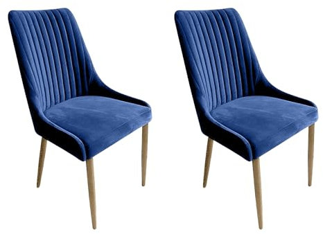 Meble Ares 2er Set Esszimmerstühle Massimo - ‎48 x 52 x 100 cm Esstisch Stühle - Stühle Esszimmer - Küchenstühle, Wohnzimmerstühle - Polsterstuhl Esszimmer - Buchenholz, Samt ‎Dunkelblau, Holz