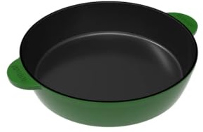 ROBARI Gusseisen Grillpfanne Ø 28 cm | Gusspfanne mit zwei Griffe emaillirt | Servierpfanne aus Gusseisen | Pfanne für Gasgrill, im offenen Feuer oder Elektro-Herd