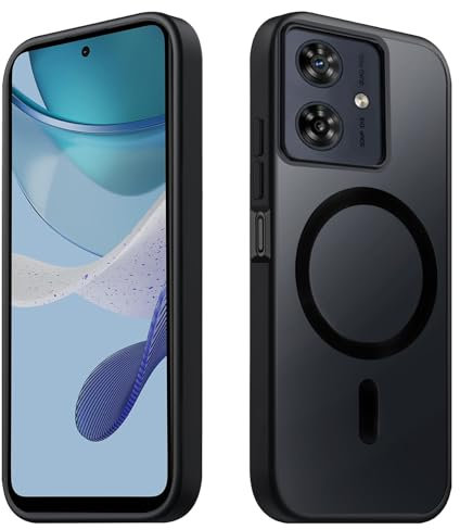 Tawarror Magnetische für Motorola Moto G54 Hülle, Matt Transluzente Handyhülle für Moto G54 PC Rückseite Kratzfest TPU Fallschutz Stoßfest Anti-Fingerabdruck Schutzhülle, Schwarz