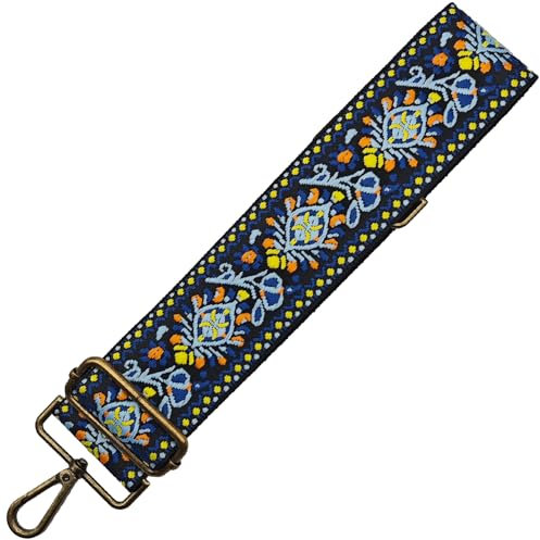 CXTAI 2inch Wide Ethnic Replacement Handbags Straps for Women Lady Girls Crossbody Purse Canvas Bag Strap (Black/Blue/Yellow)
