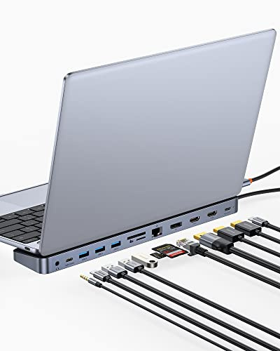 Baseus Laptop Docking Station, 4K Multitasking USB C Docking Station with 2 HDMI+DP, PD, 3 USB-A, RJ45, Audio, TF/SD Card Reader, USB Hub Compatible for MacBook/Dell/HP/Surface/Lenovo