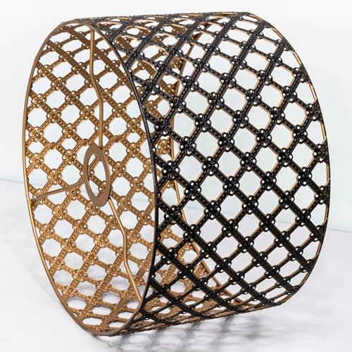 Vintage Metal round lampenschirm,schwarz gold, hohlgeschnitzt, Trommelform, für Stehlampe, Hängelampe,Tischlampe,Deckenleuchte (Rund-3GB)