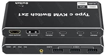 INF Conmutador KVM USB-C de Salida 2 en 1 8K@60Hz 4K@120Hz, para Windows 11/10/8/7/Vista/XP, Mac OS X 10.9, Compatible con Thunderbolt 3 y Thunderbolt 4