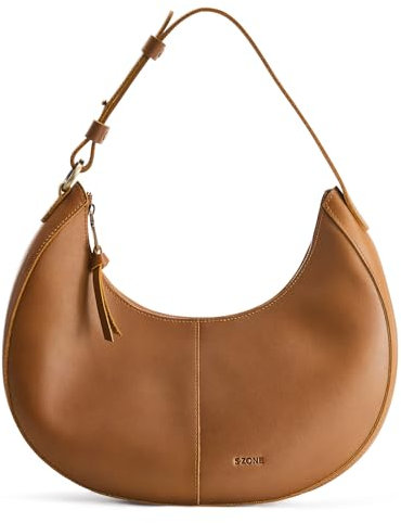 S-ZONE Damen Crossbody Moon Bag Leder Umhängetasche Halbmond Handtasche Hobo Bag Schultertaschen Geldbörse