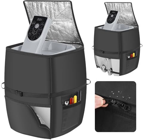 Hot Tub Spa Heater Pump Cover,Waterproof 600D Oxford Fabric Aluminum Film Insulated Cover,Inflatable Hot Tub Spa Heater Pump,Easy Installation with Zipper and Adhesive Straps,Black,Square