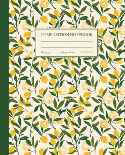 Composition Notebook College Ruled: Lemons Pattern | Lemon Aesthetic Journal for College, School, Office & Work