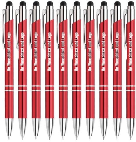 Gravurmaster 10 Stück Kugelschreiber mit Touchpen personalisierter Kugelschreiber mit Gravur Druckkugelschreiber Set, Druckkugelschreiber mit Wunschtext & Logo, Für Business, Büro, Schule unw.
