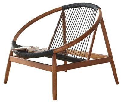 Rattan Hanging Chair Wood Sofa Chair, Hemp Rope Weaving Leisure Chair, Balcony Single Recliner, Lounge Chair for Patio, Backyard & Deck, Stylish & Comfortable Hanging Rattan Chair