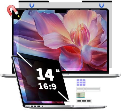 Dabernur Magnetischer 14 Laptop-Privatsphärenschutz für 16:9 Display, Abnehmbarer Anti-Glare Sichtschutz, Bildschirmfilter & -Schutz (12 3/16 × 6 7/8), passend für FHD 1920×1080