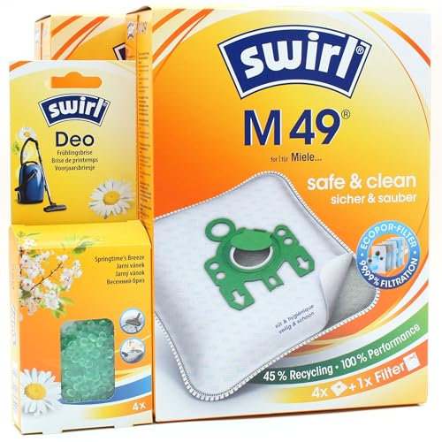 PakTrade 8 Staubsaugerbeutel + Deo-Perlen kompatibel mit Miele H, Miele Clean Team (4 Rollen) | kompatibel mit Swirl M49 - M 49 | 8 Beutel, Lufterfrischer, Zubehör, Ersatzteile
