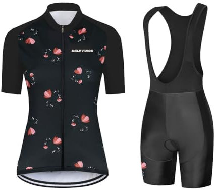 UGLY FROG Damen Radbekleidung Set Kurze Ärmel Rennrad Shirt Radtrikot Fahrradhose mit Gel Gepolstert