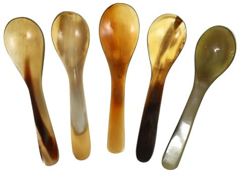 ABOOFAN Cucchiai in Corno O Osso Set 5 Pezzi Cucchiai Da Dessert Riutilizzabili Cucchiaio Da Caffè Vintage Design
