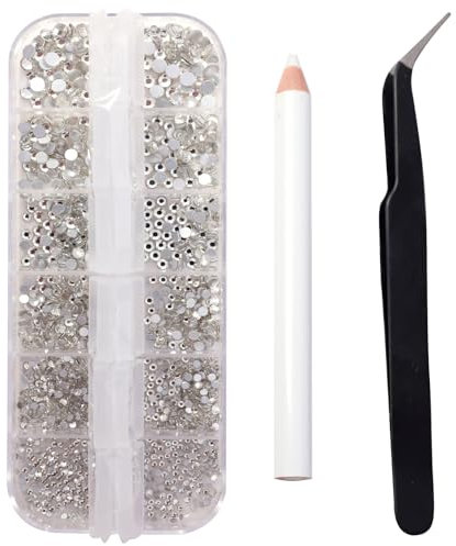 Nail Art Rhinestones, 1500PCS Rhinestones in 6 Sizes, Nail Art Gems with Pick Up Tweezers and Rhinestone Picker Dotting Pen, Tools for Nails, Craft 1.5 mm - 4.0 mm (Clear)