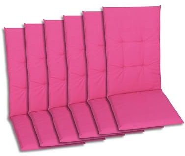 GO-DE Textil Bequeme und attraktive Polsterauflagen für Hochlehner-Gartenstühle (6er-Set, Uni Pink, Hochlehner)