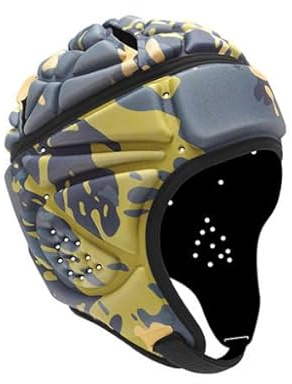 Casco protector de casco de rugby 7 V 7, acolchado y acolchado, casco de portero de fútbol, ajustable, soporte de bandera de rugby, casco de fútbol para niños (gris amarillo, talla única)