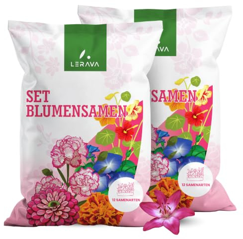 LERAVA Blumensamen (2x12 Sorten) - mehrjährig winterhart - Saatgut für Garten und Balkon - schnelle Keimung für einfache Aussaat - pflegeleichte Blumenmischung für dauerhaftes Blühen