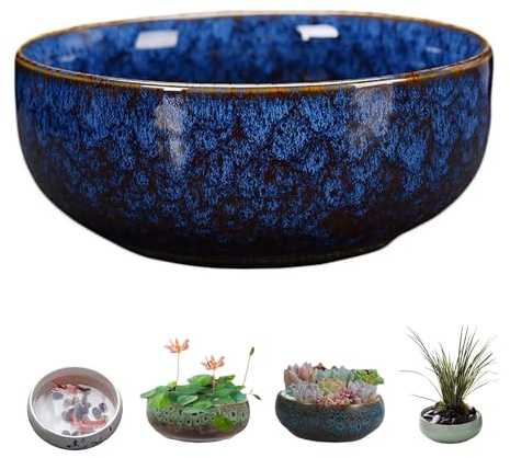 Lotus Bonsai Schale, Lotus Pflanze Keramik Blumenschale, Lotus Bowl Pflanzer, für die Wasserpflanzung im Innenbereich, Lotus-Töpfe für Wasserpflanzen, Wasserlilie, Grün Sukkulenten