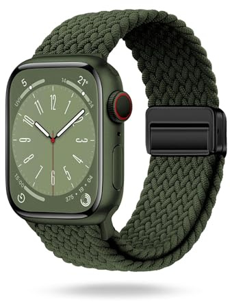 ONEFLOW Casual Loop Kompatibel mit Apple Watch 1 (42mm) Geflochtenes Armband Elastisch, Textil iWatch Armbänder Damen Herren, Sport Nylon Stoff Band Verschluss Magnetisch, Oliv