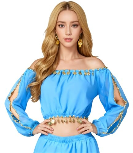 Baisdan Damen Bauchtanz Top Langarm Tanztop mit Münze Halloween Kostüm