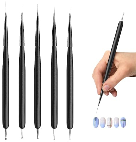5 pcs Nail Paint Brushes,Painting Art Design Brush Set | Double-End Nail Liner Brushes & Dotting Pen Tools for Lines, Thin Details, Fine Drawing Sizes 4/8/12/15/20 mm