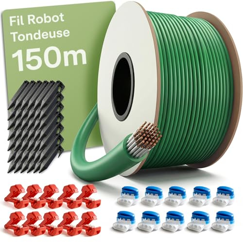 Praknu Kit Filo Perimetrale Robot Tagliaerba (150 m) – Cavo Guida Compatibile – Con 150 m Filo, Picchetti & Connettori Gel – Accessori per Installazione Robot Tosaerba