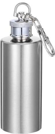 NUOBESTY Mini Keychain Flask 2Oz Stainless Steel Pocket Hip Flask Portable Cylindrical Mini Wine Bottle for Camping Hiking Travel Keys Outdoor Use