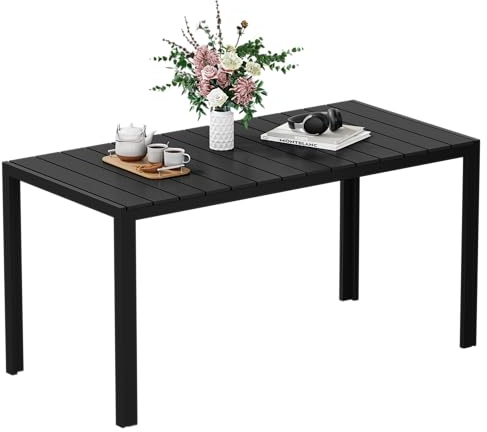 Amopatio Gartentisch Wetterfest 150×80 cm, WPC Balkontisch Aluminium, Rechteckiger Terrassentisch UV-beständig Gartenmöbel für Garten & Outdoor, Moderner Esstisch Schwarz-Schwarz