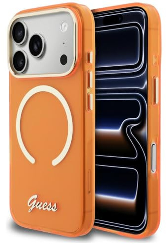 CG MOBILE Guess IML Script Metal kompatibel mit MagSafe Hülle für iPhone 17 Pro Max (Orange)