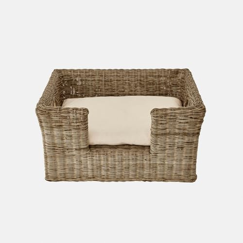 Loberon Haustierkorb Knuddo, braun/Creme | Waschbarer Bezug - Gelenkschonende Polsterung - Natürlicher Look - Hundekorb - Schlafplatz - Haustiermöbel - Rattan