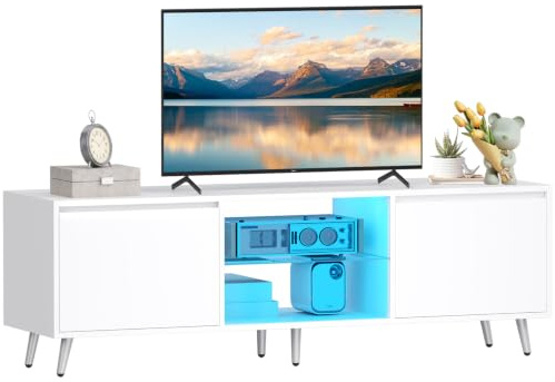 BEWISHOME Tv Schrank Mit Led Beleuchtung, Höhenverstellbarer Glasablage
