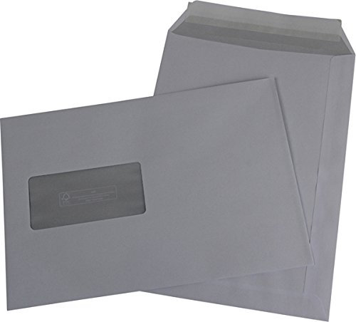 Versandtasche FSC,C5, Haftklebung, mit Fenster, weiß, 90g, mit grauen