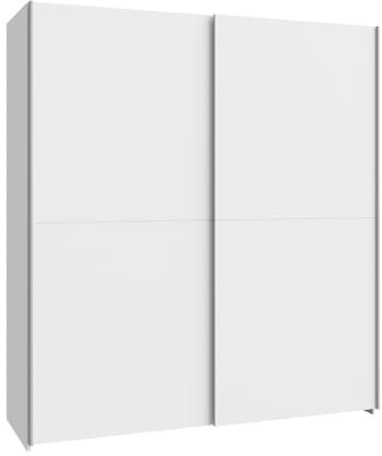 Forte Schach und MATT Kleiderschrank 170, Schrank mit 2 Schwebetüren, Einlegeböden und Kleiderstange, Holzwerkstoff, Weiß Matt, 170,3 cm breit, 190,5 cm hoch, 61,2 cm tief
