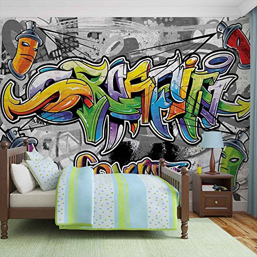 Forwall Fototapete Graffiti Jungen Streetart Jugendtapete Kinderzimmer Jungs Vlies Tapete Wandtapete UV-Beständig Hohe Auflösung Montagefertig (2295, VEXXXL (416x254 cm) 4 Bahnen)