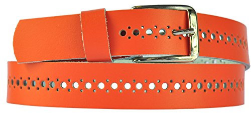 DayneQ 3cm Breit Echt Leder Löcher Guertel - (Klein-Gross-Löcher) Orange 85cm Bundweit