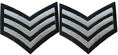 Fat-catz-copy-catz 2x Silver Sarge Sergeant Stripes Military Army Ranking Iron on Sew on Embroidered Badge Applique Motif Patch