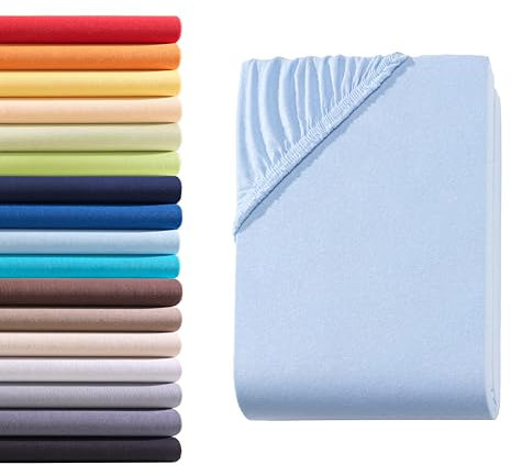 Hometex Premium Textiles Spannbettlaken Spannbetttuch 90-100 x 200 cm, Bettlaken Jersey aus 100% Baumwolle, Matratzen bis 23-25 cm, Oeko-TEX Made IN Green, Hellblau