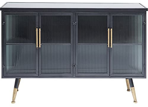 Kare Design Sideboard La Gomera 4 Türen, breite Kommode aus Stahl und Glasfronten, modernes TV-Board mit messingfarbenen Akzenten, weitere Artikel der Serie La Gomera erhältlich (H/B/T) 75x120x35